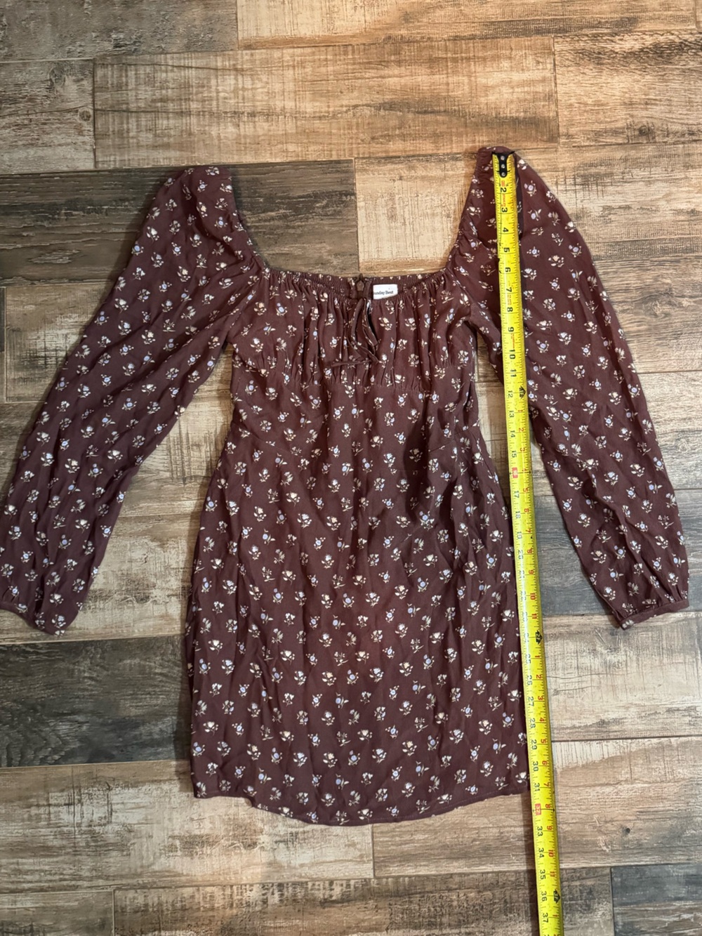 Sunday Best Rust-Brown Floral Square-Neck Mini Dress - Picture 2 of 8